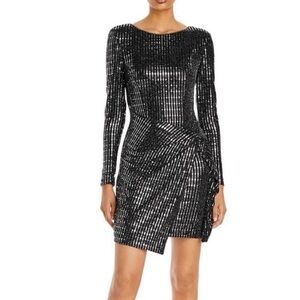 Astr Black and Silver Sequin Long Sleeve Dress
